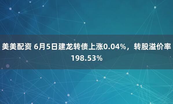美美配资 6月5日建龙转债上涨0.04%，转股溢价率198.53%