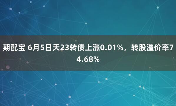 期配宝 6月5日天23转债上涨0.01%，转股溢价率74.68%