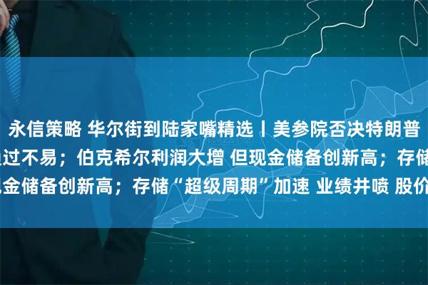 永信策略 华尔街到陆家嘴精选丨美参院否决特朗普全球关税政策 但众院通过不易；伯克希尔利润大增 但现金储备创新高；存储“超级周期”加速 业绩井喷 股价狂飙